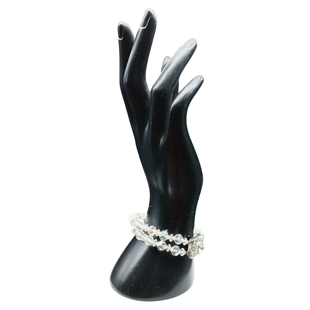 Vintage Aurora Borealis Crystal Double-Strand Bracelet With Rhinestone Clasp